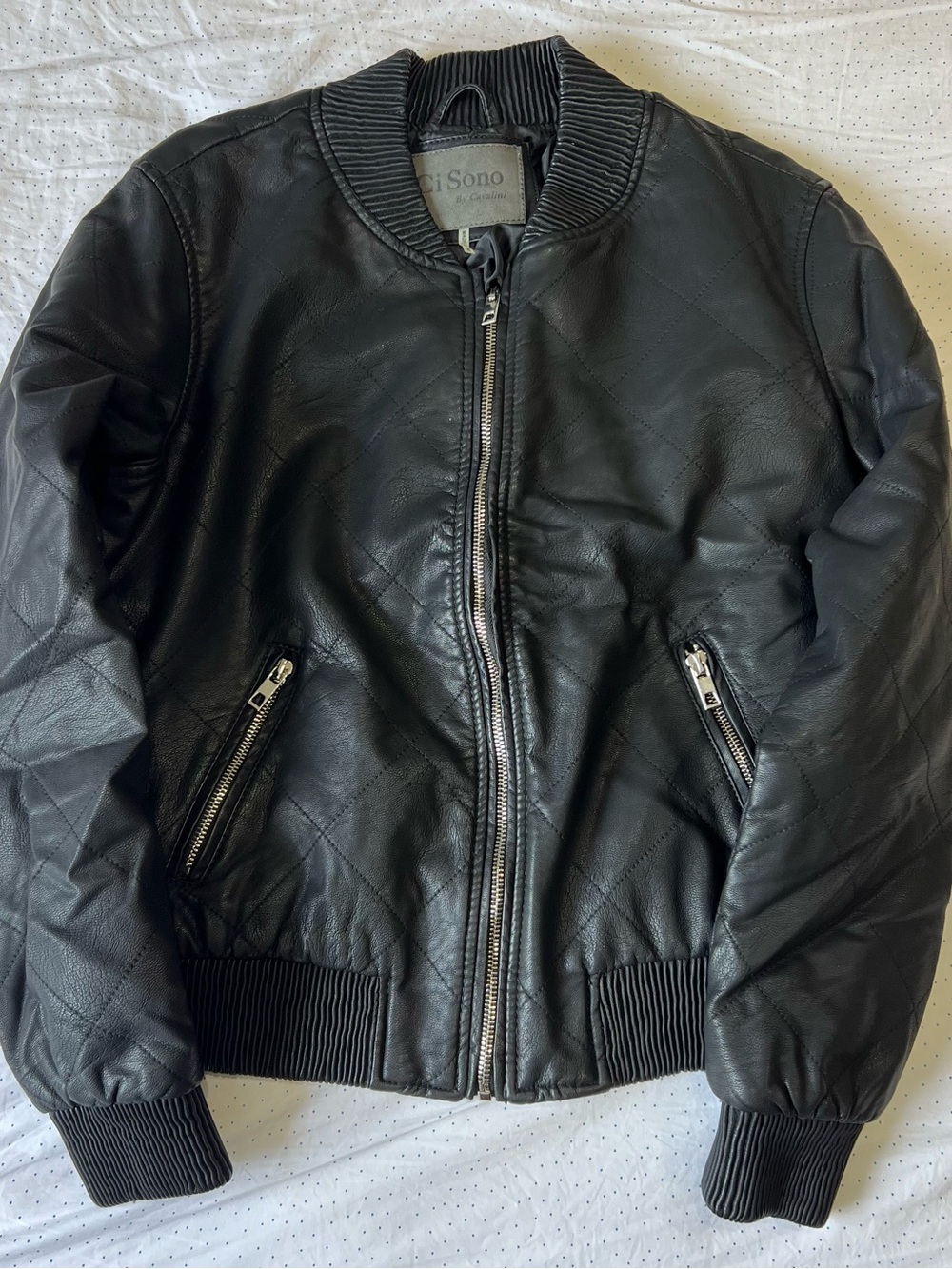Ci Sono Black Quilted Leather Bomber